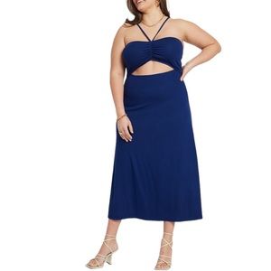 New with tags ELOQUII Ribbed Dress With Halter Neck Blue Size: 18/20